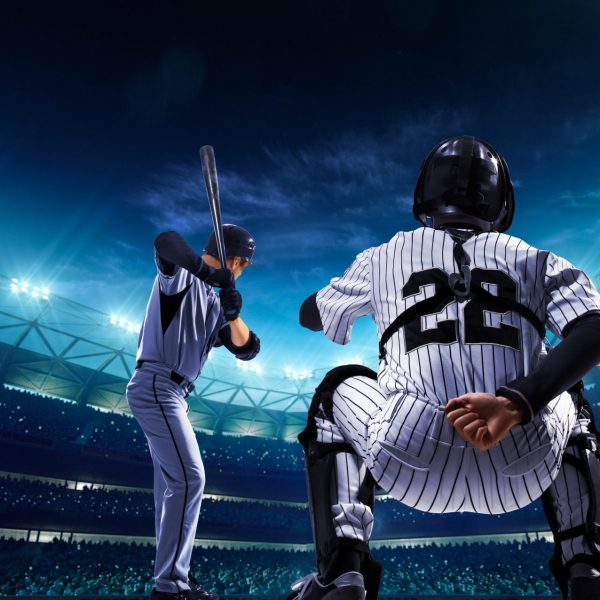 Professional baseball players on the grand arena in night